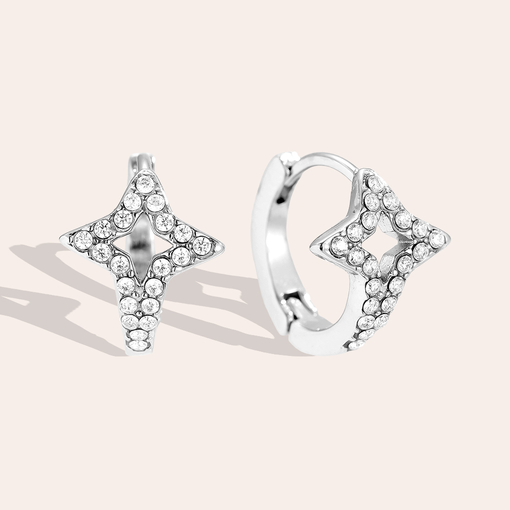14mm Diamond Star Hoop Edelstahl Ohrringe       