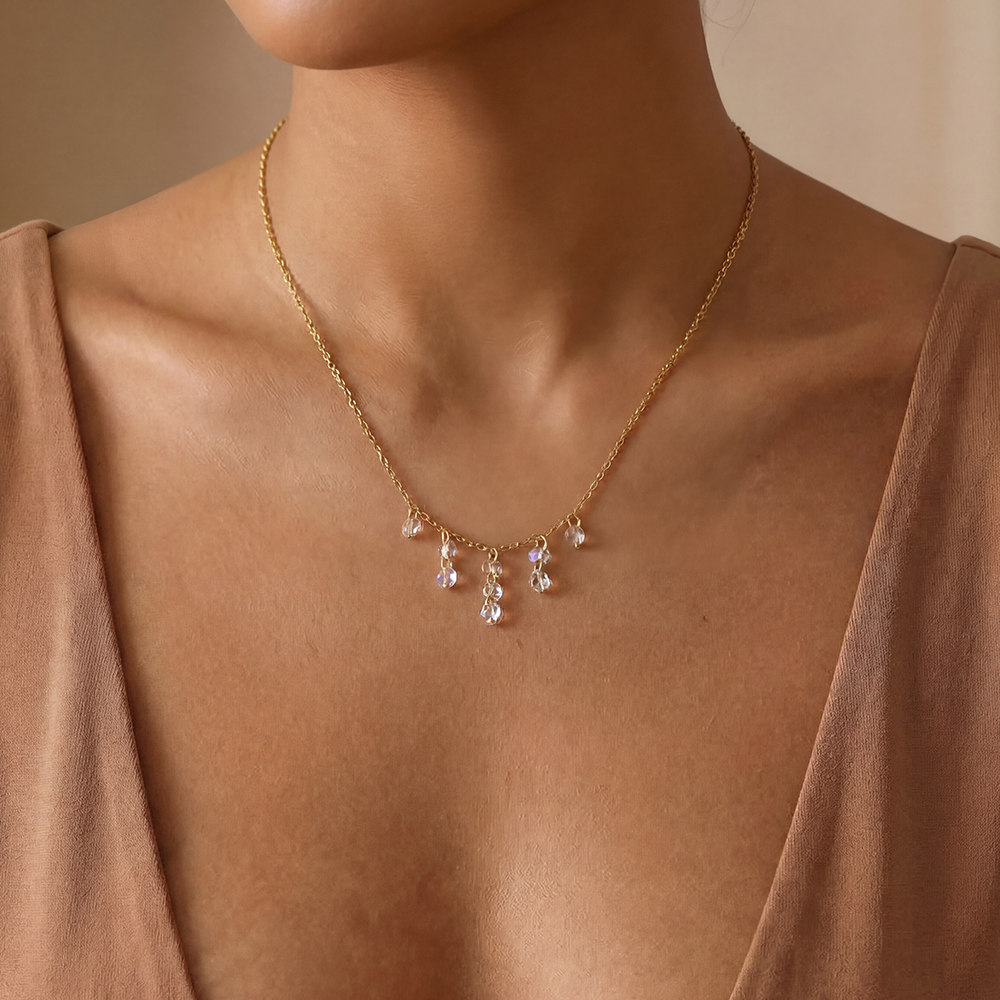 40cm Kristall Zirkonia Edelstahl Halskette