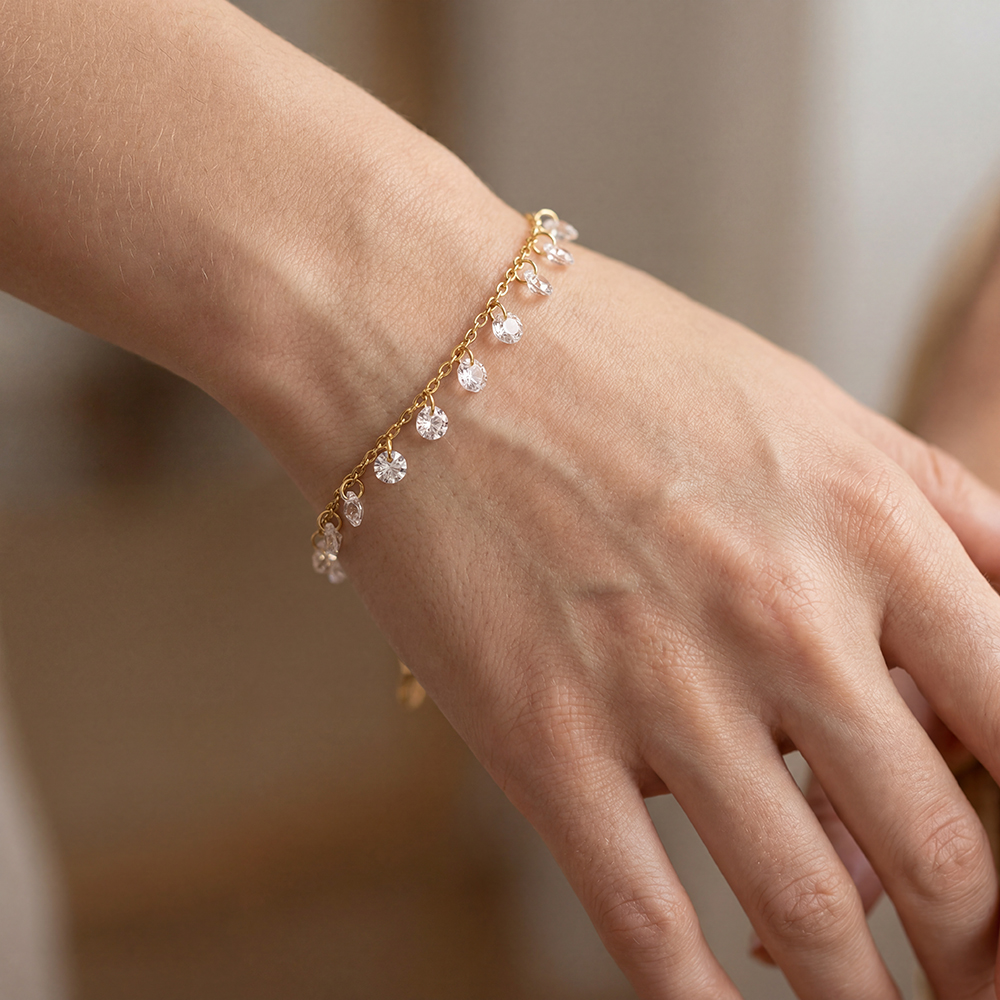 Edelstahl Armband 17cm viele runde Zirkonia  