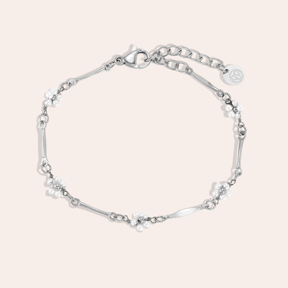 15cm Perlen Blumen Edelstahl Armband 