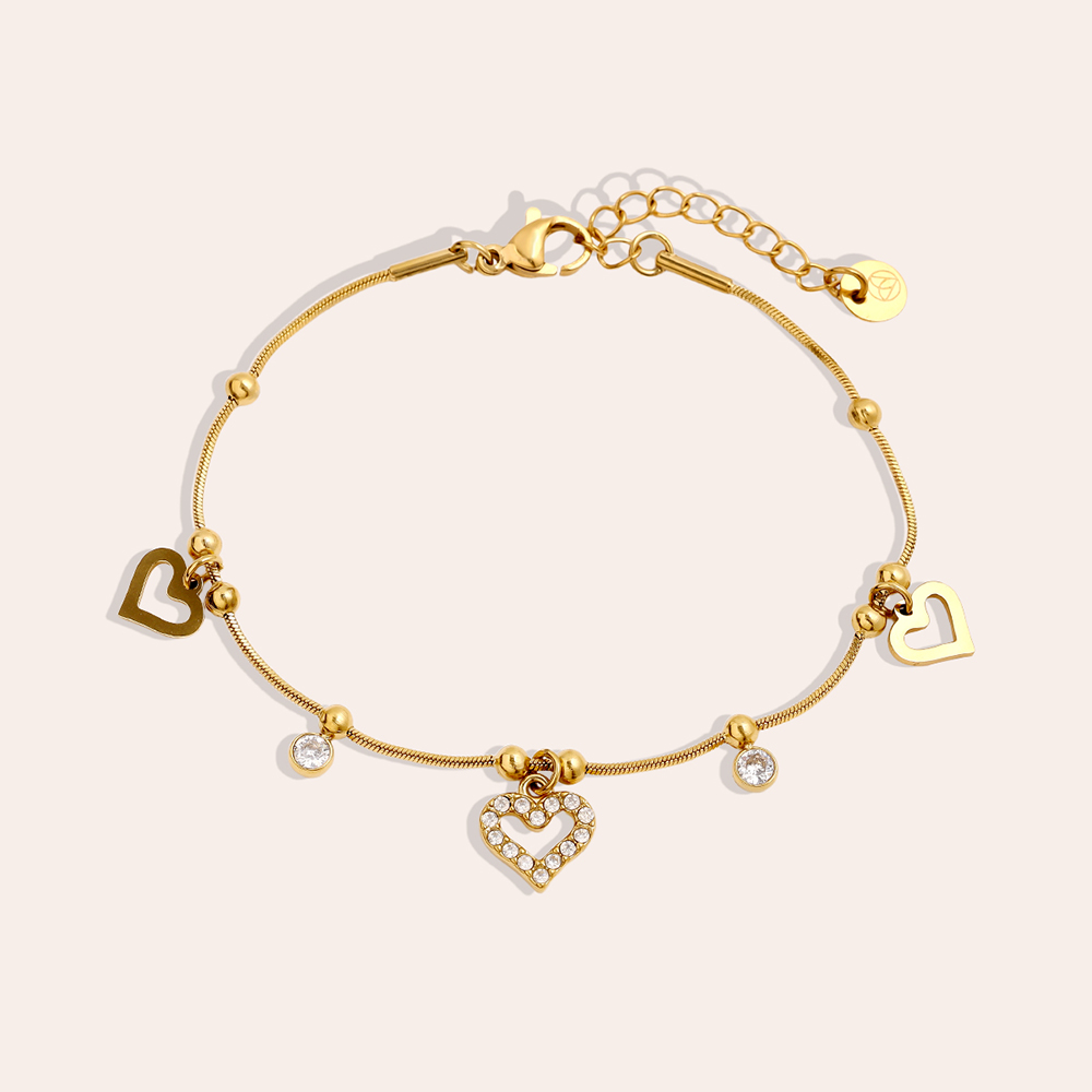 17cm Heart And Diamond Heart Edelstahl Armkette    