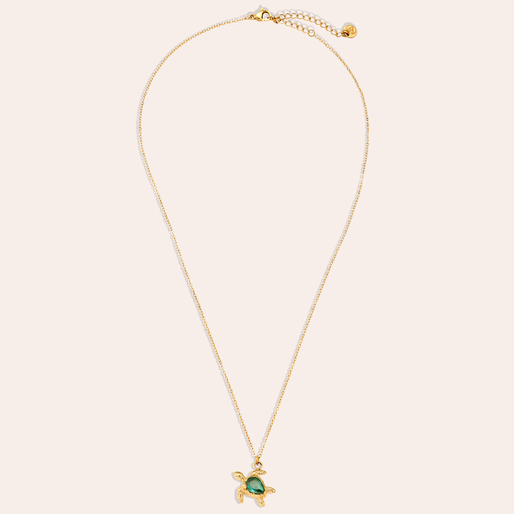 43cm Turtle And Green Diamond Edelstahl Halskette   