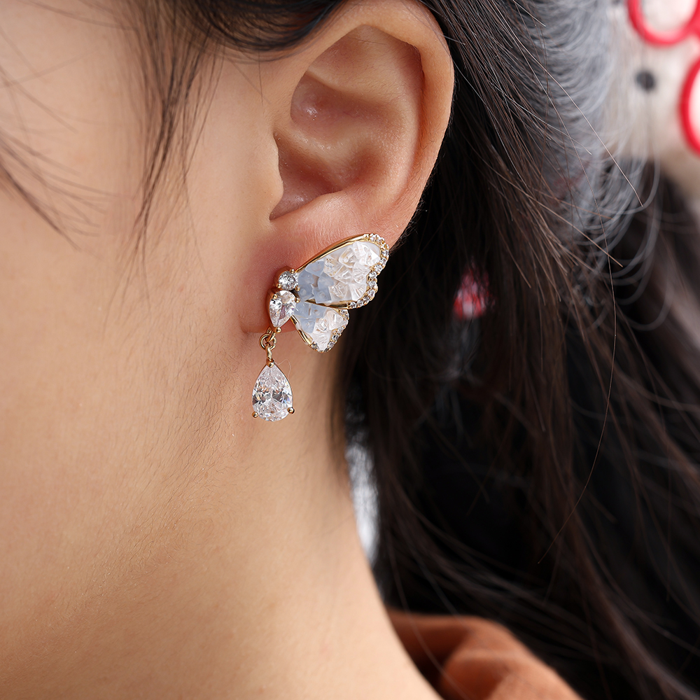 3.5cm Schöne Zirkonia Schmetterling Vergoldete Ohrringe  