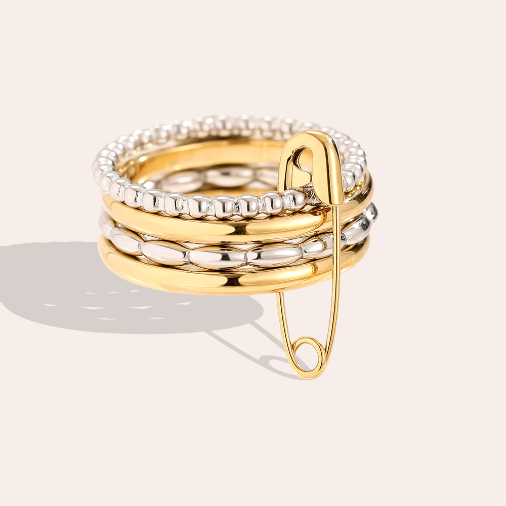 Various Layer Gold And Silver Ring Set With Pin Edelstahl Ring 