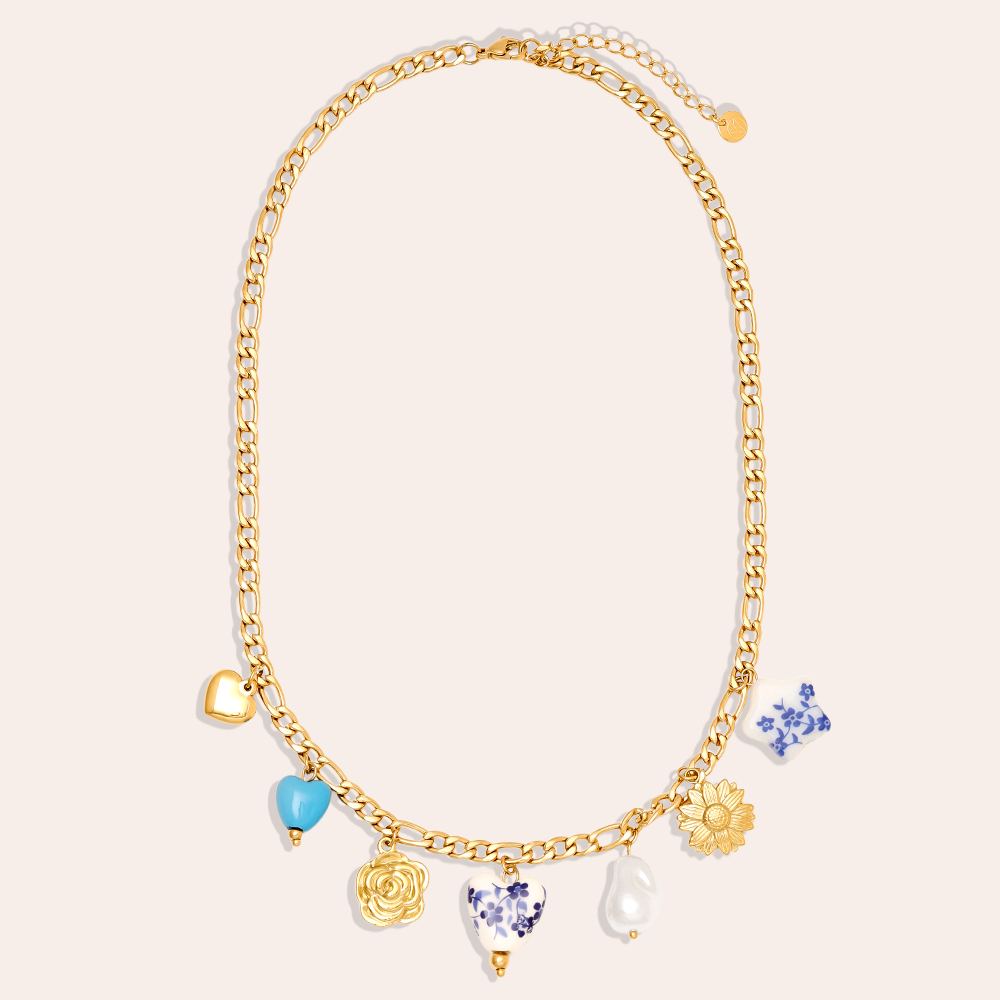 41cm Fancy Charms Edelstahl Halskette     