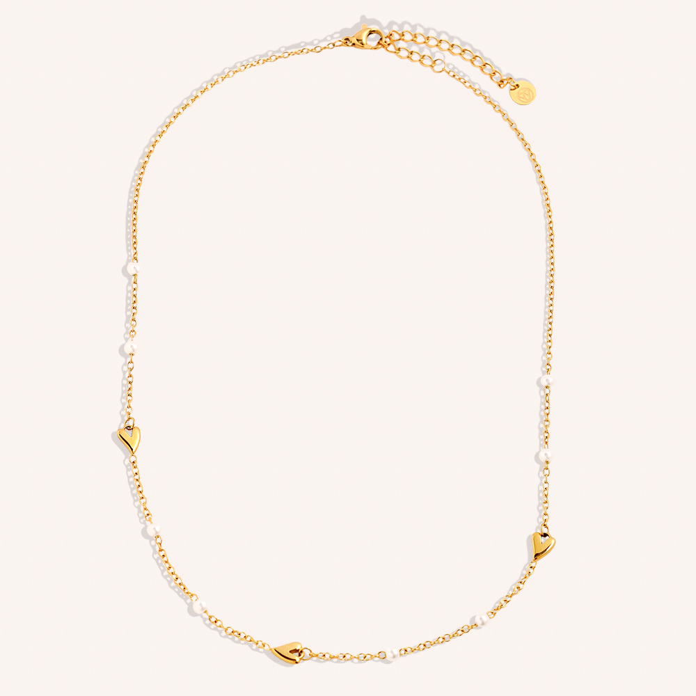40cm Mini Heart And Pearl Edelstahl Halskette      