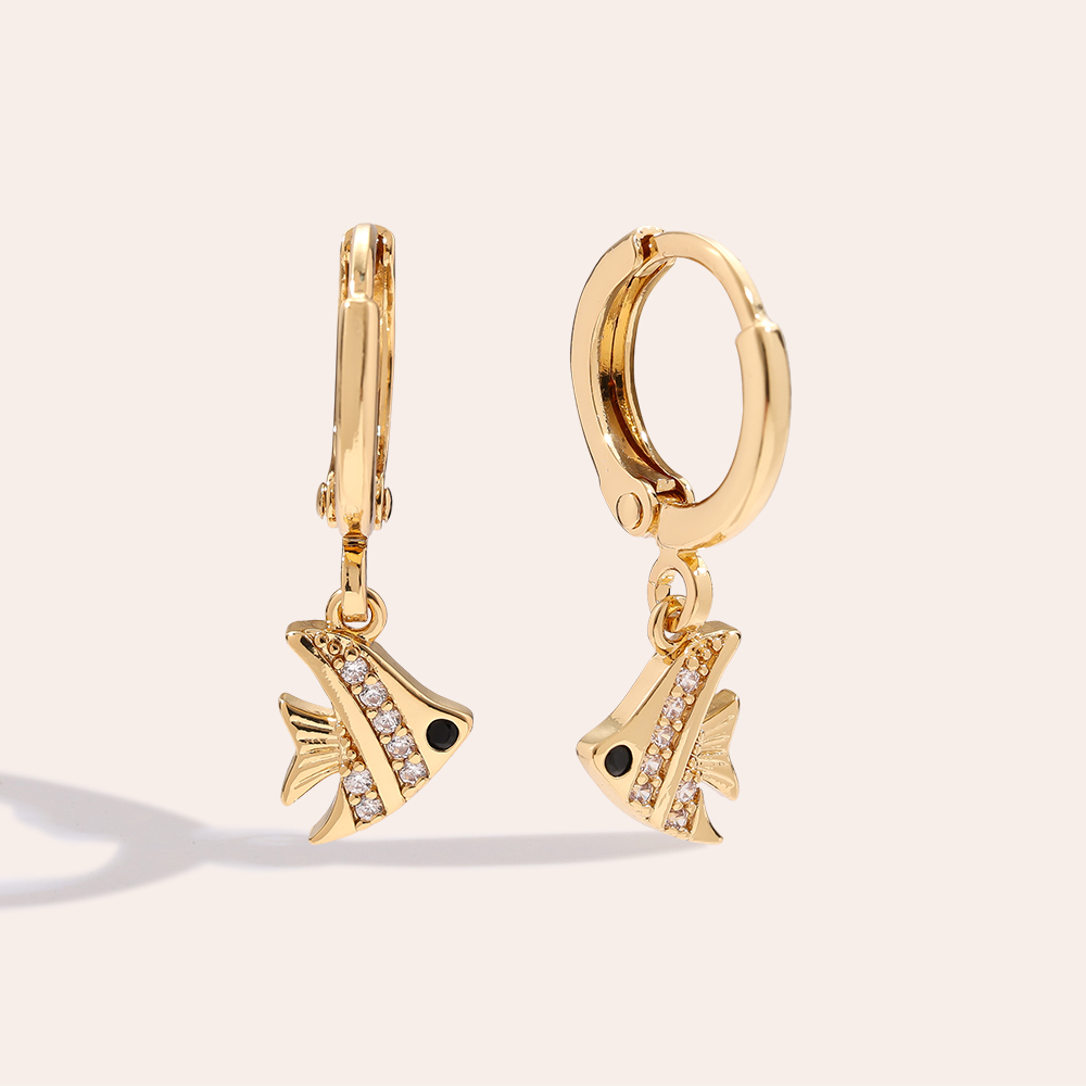 23mm Cute Fish Diamond Vergoldete Ohrringe