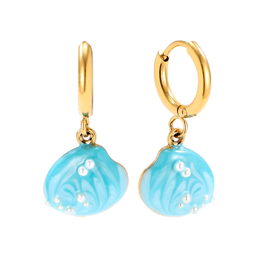 1.2*2.5cm blau Muschel Edelstahl Ohrringe     