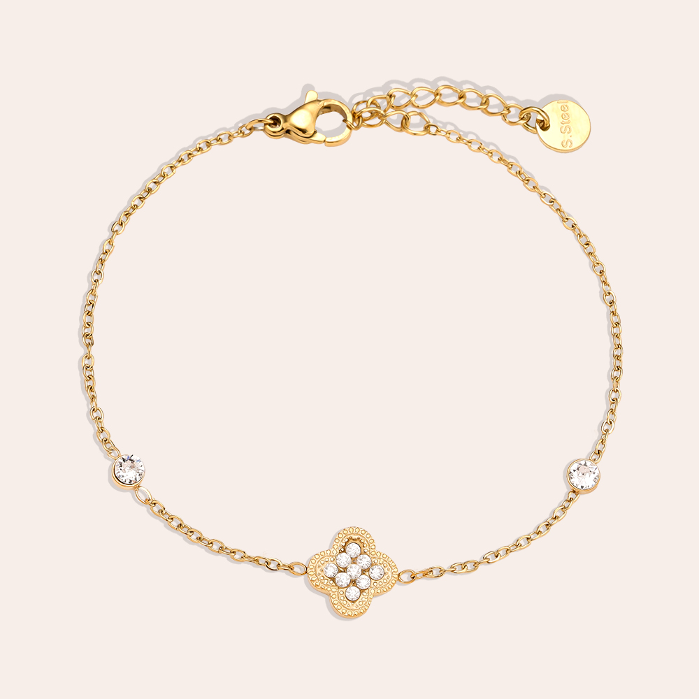 Edelstahl Armkette 16cm Diamond Lucky Flower And Dot