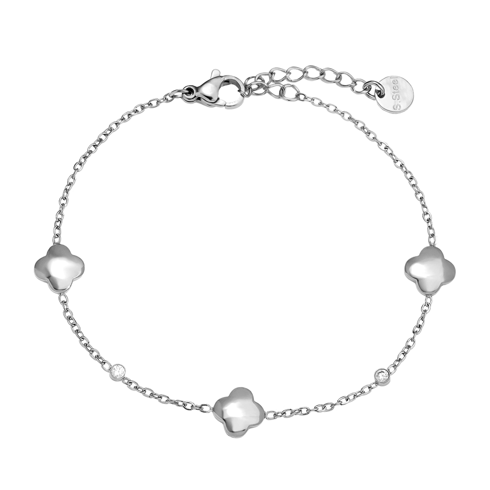 16cm Classic Luckly Flower And Diamond Dots Edelstahl Armkette   