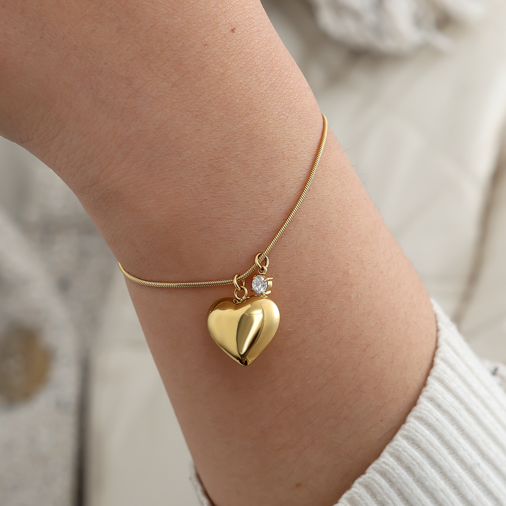 16cm Heart And Diamond Dot Edelstahl Armkette     