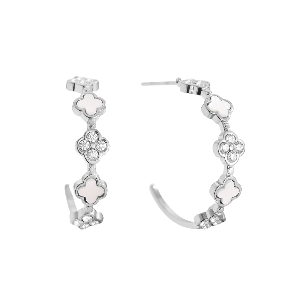 25mm Lucky Flower Half Hoop Edelstahl Ohrringe    