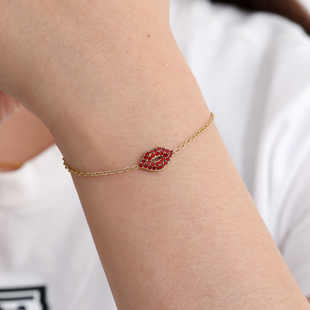 Edelstahl Armkette 17cm Diamond Red Lip