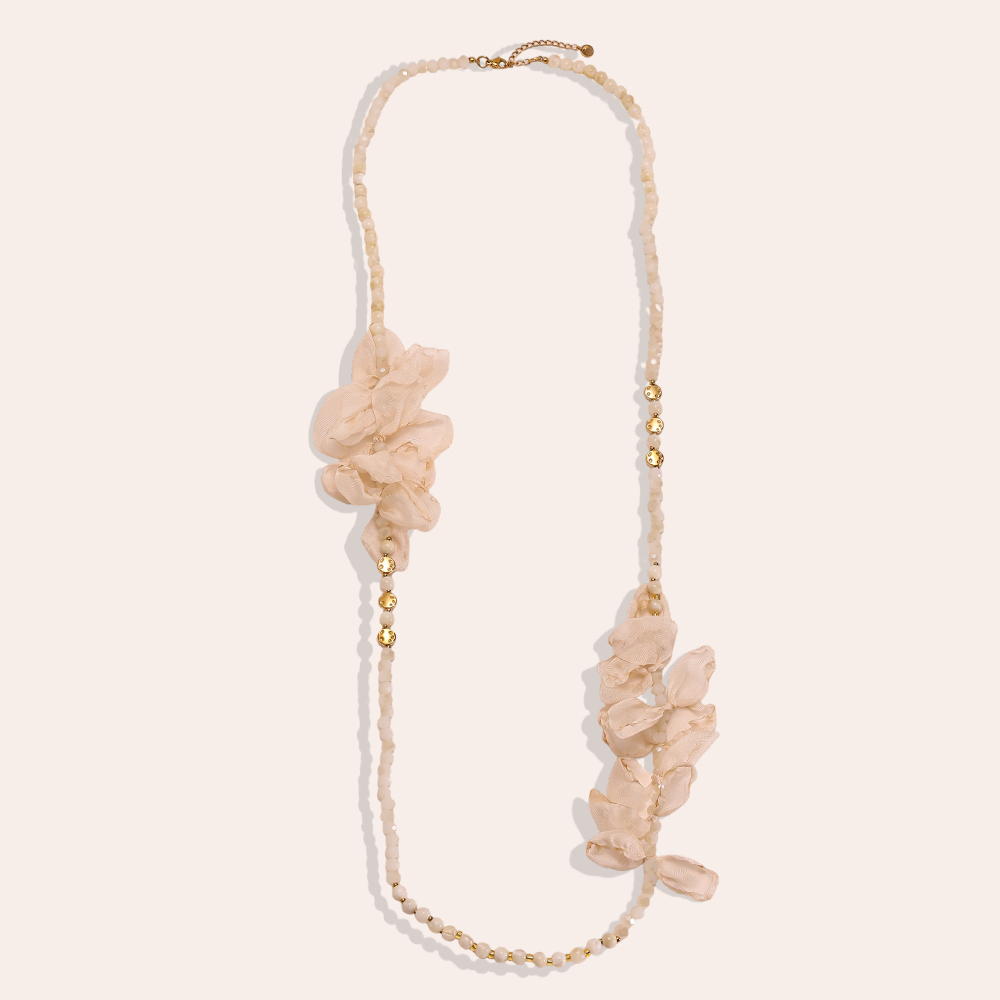 90cm Kristallkette mit Blütenblättern Edelstahl Halskette        