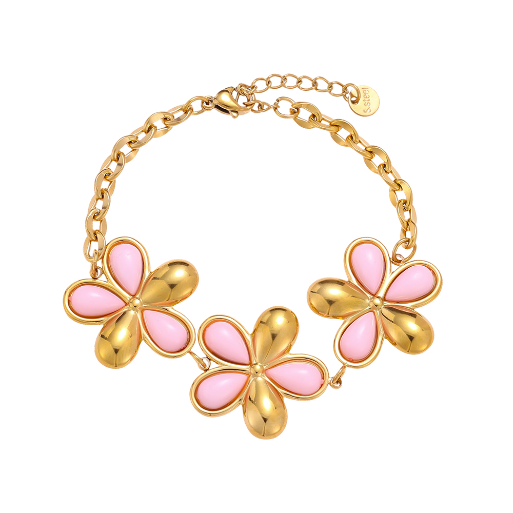 Edelstahl Armband 17cm rosa Blume
