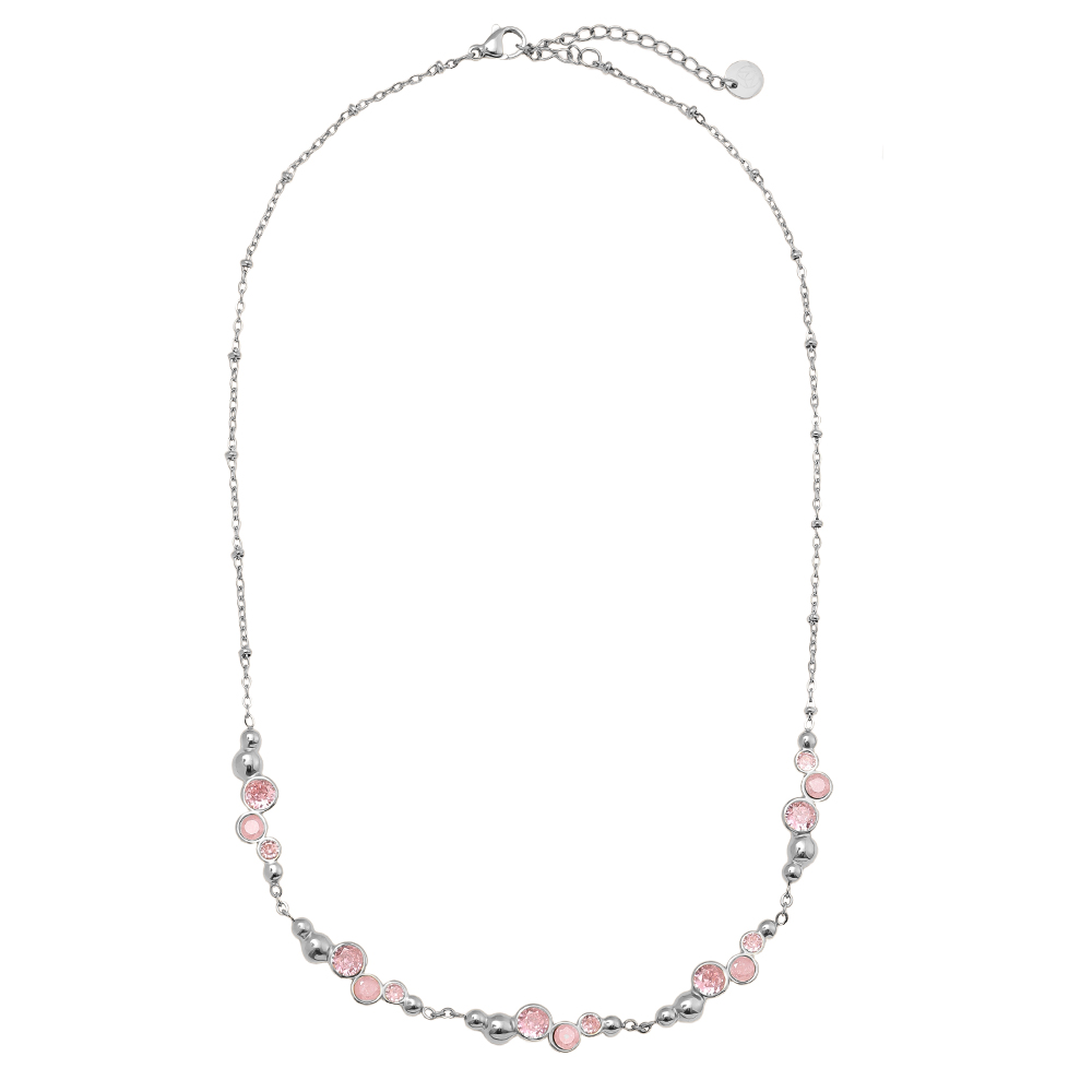 42cm Pro Pink Round Diamond Edelstahl Halskette     