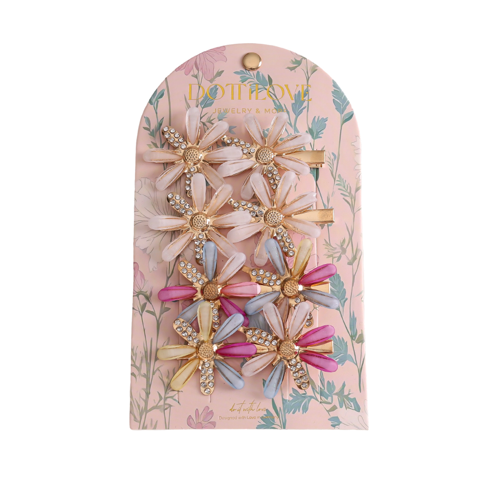 7cm 8 Stk. bunte Blumen Haarklammer Set 