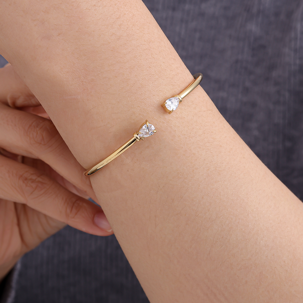 Adjustable Two Diamond Drop Edelstahl Armreif     