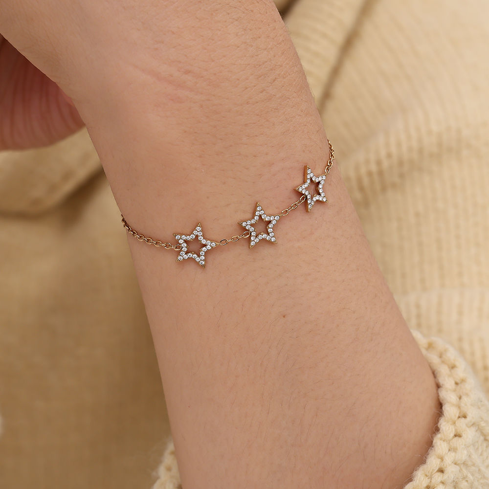 17cm Three Diamond Star Edelstahl Armkette