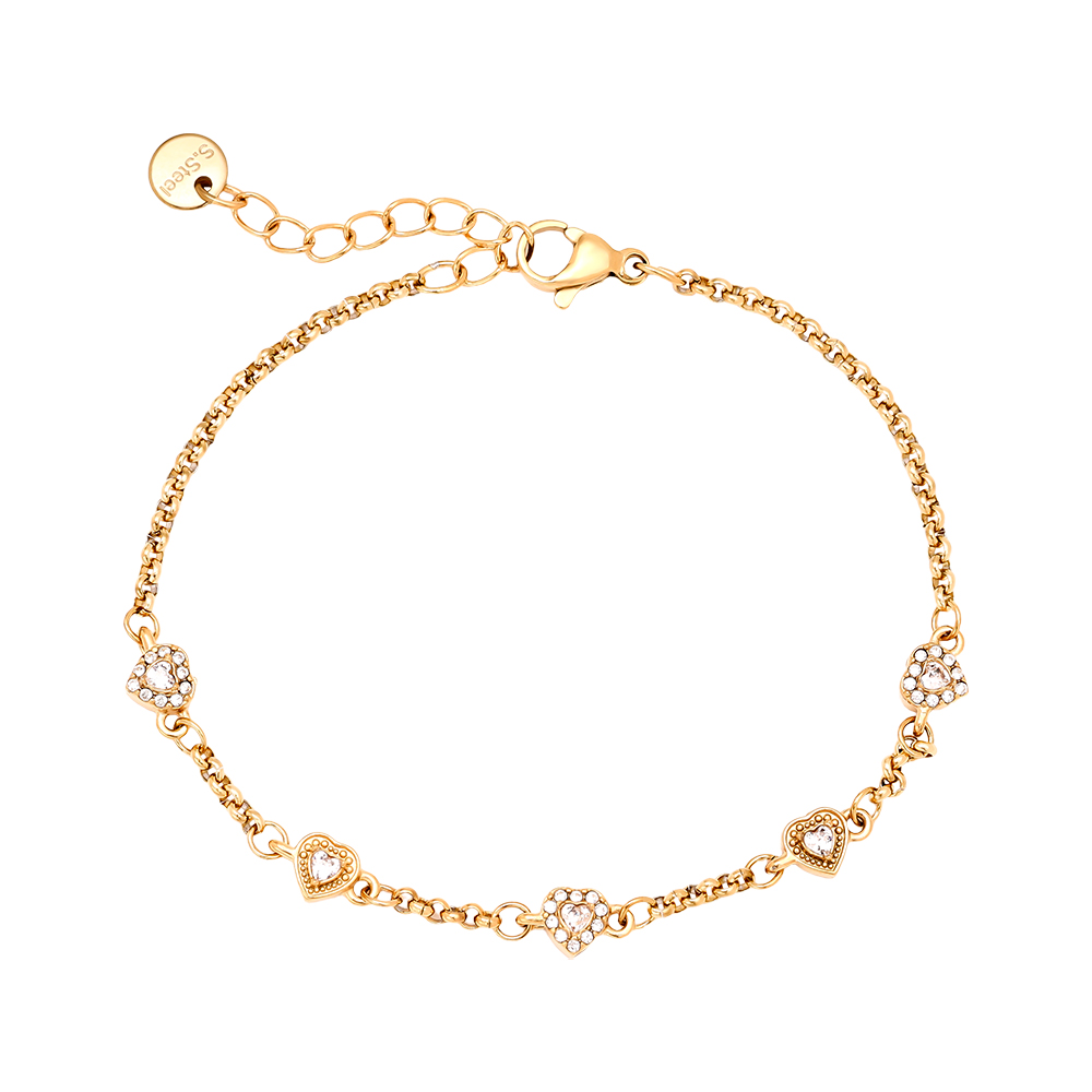Edelstahl Armkette 17cm Multi Diamond Hearts
