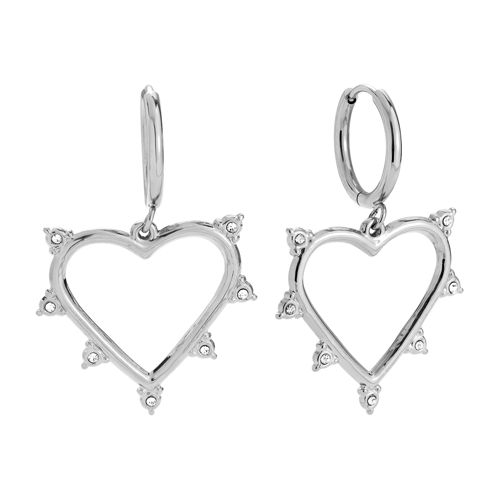 Edelstahl Ohrringe 40mm Mini Diamond Around Heart