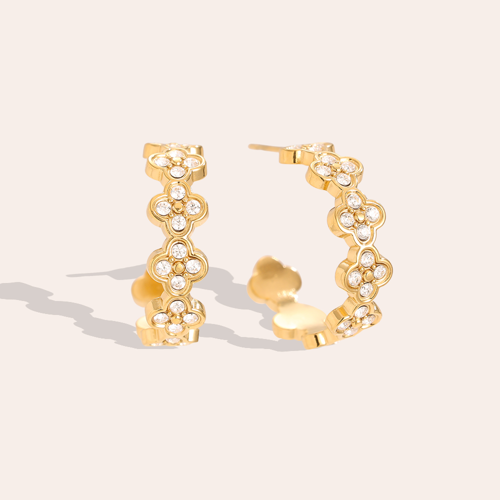 2.5cm Diamond Lucky Flower Hoop Edelstahl Ohrringe            