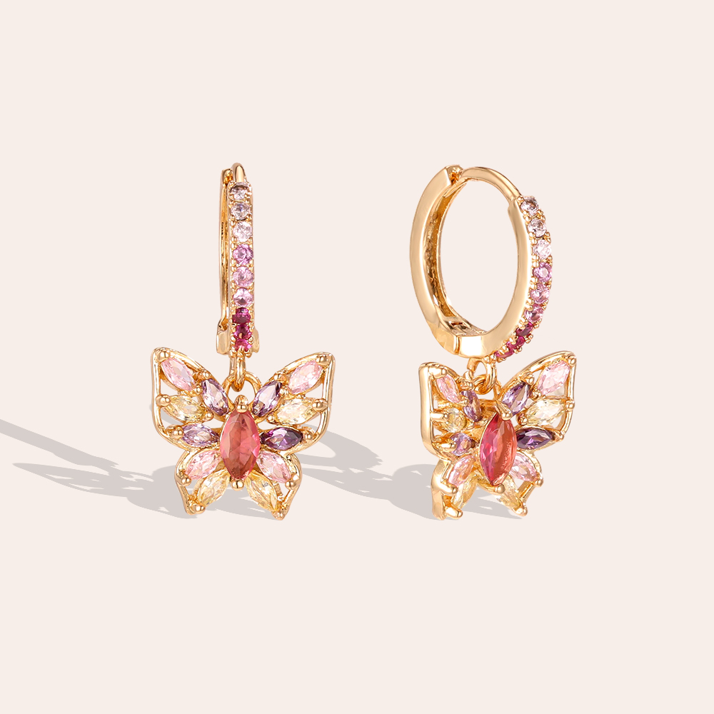Vergoldete Ohrringe 22mm Zirkonia Schmetterling