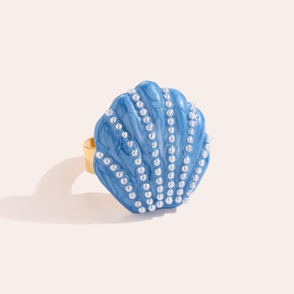 blaue Muschel Edelstahl Ring      