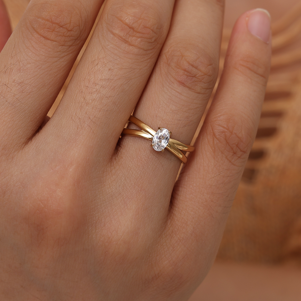 Nice Oval Diamond Edelstahl Ring     