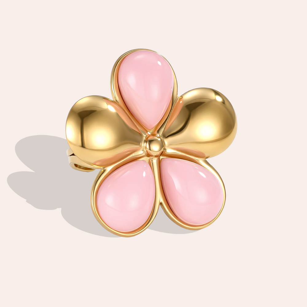 Edelstahl Ring Verstellbarer rosa Blume