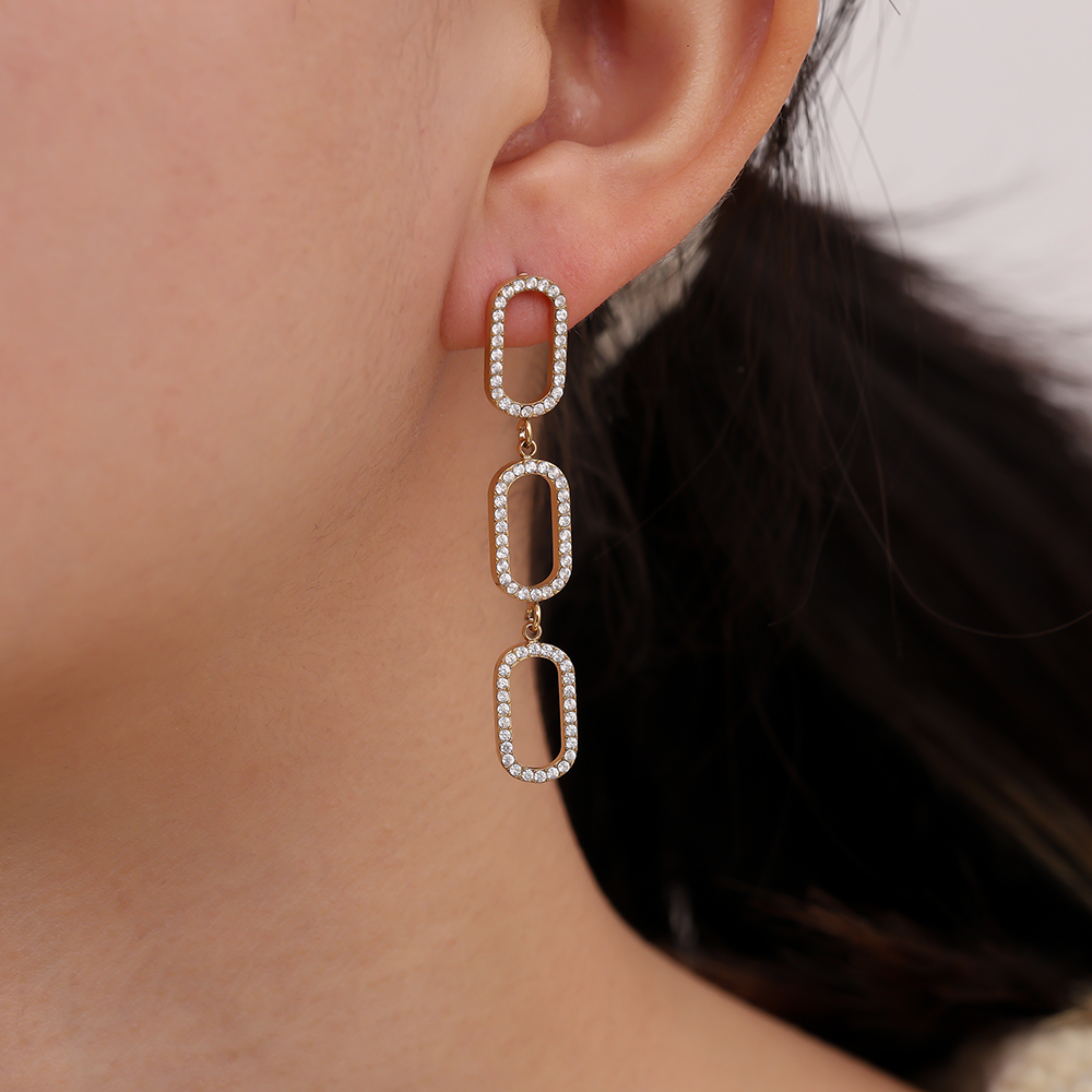 0.8*4.5cm Three Diamond Ovals Edelstahl Ohrringe       