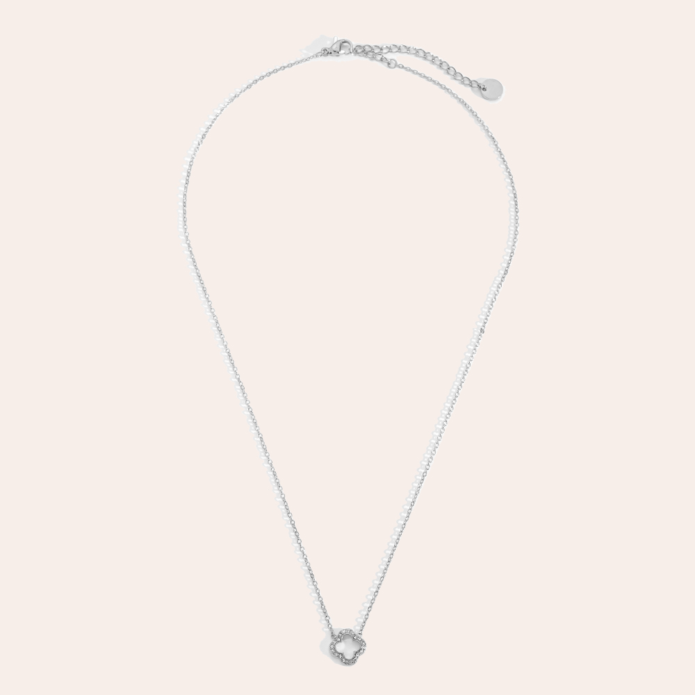 Edelstahl Halskette 40cm 3D Diamond Hollow Lucky Flower