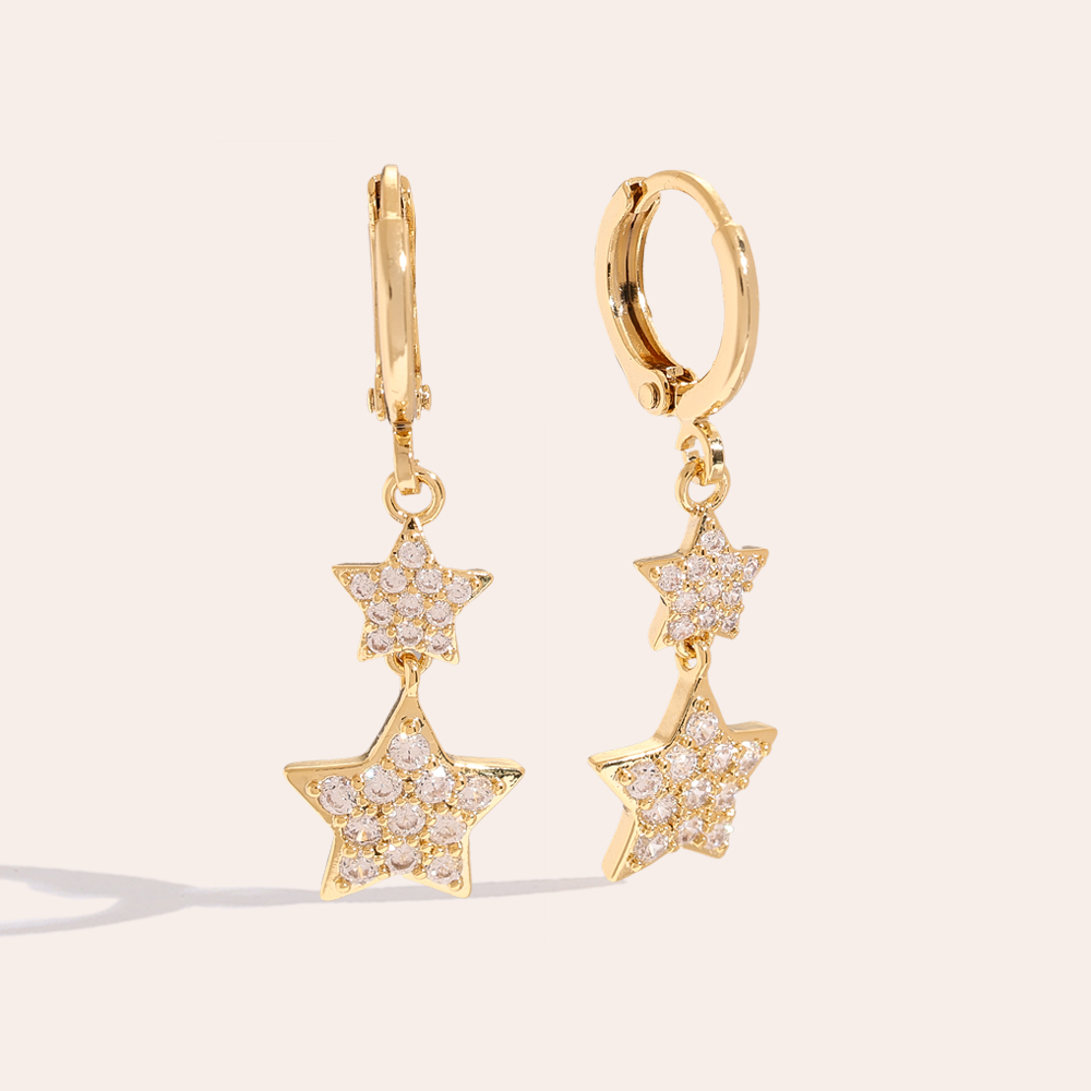 Two Sparkling Diamond Stars Vergoldete Ohrringe  