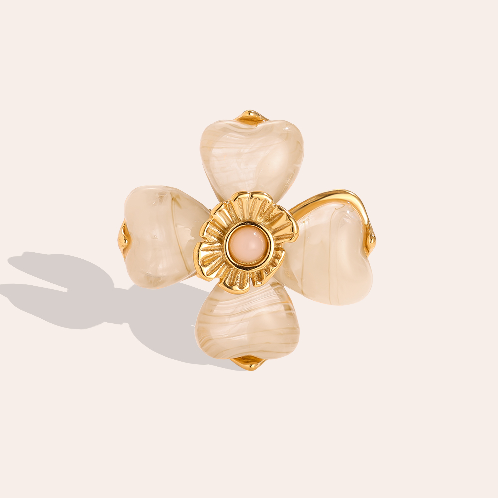 Resin Flower Edelstahl Ring    