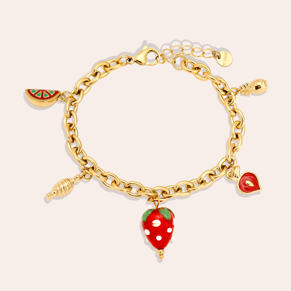 18cm Strawberry Heart Edelstahl Armband