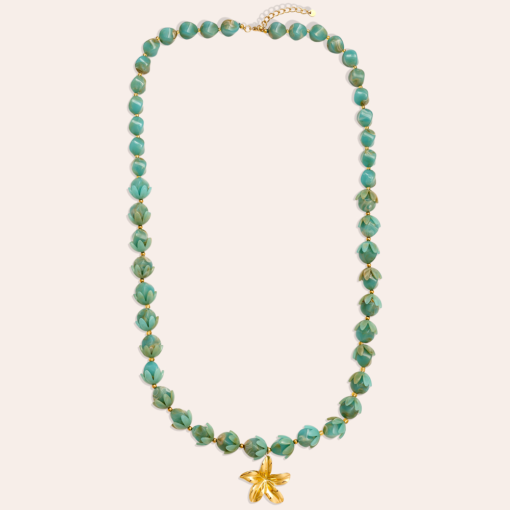 91cm Resin Flower Chain Edelstahl Halsketten   