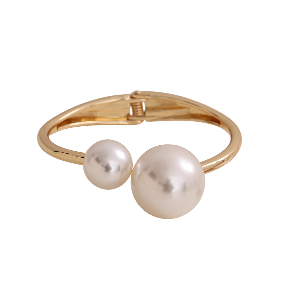 6.5cm breiter runder mit zwei Perlen Messing Armreif   