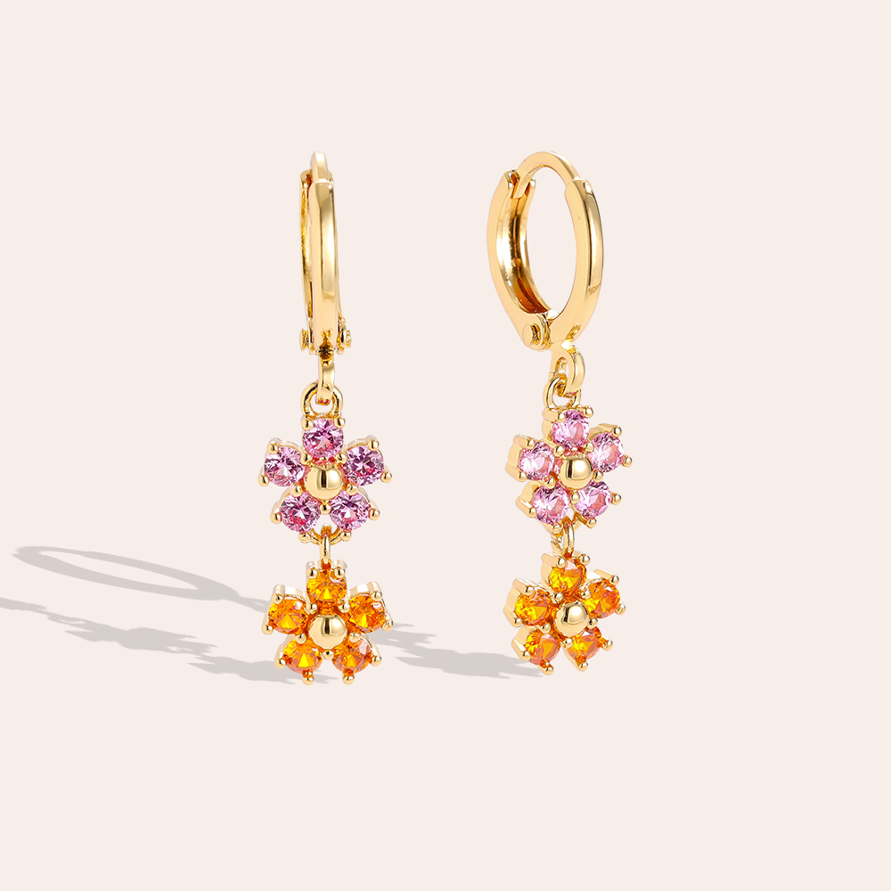 3cm Nice Colorful Diamond Flowers Vergoldete Ohrringe    