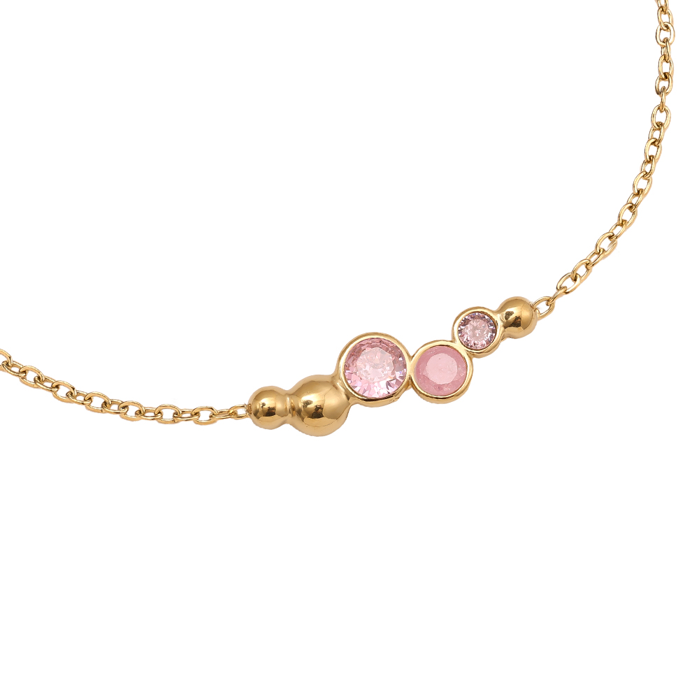 17cm Pink Round Diamond Edelstahl Armkette      