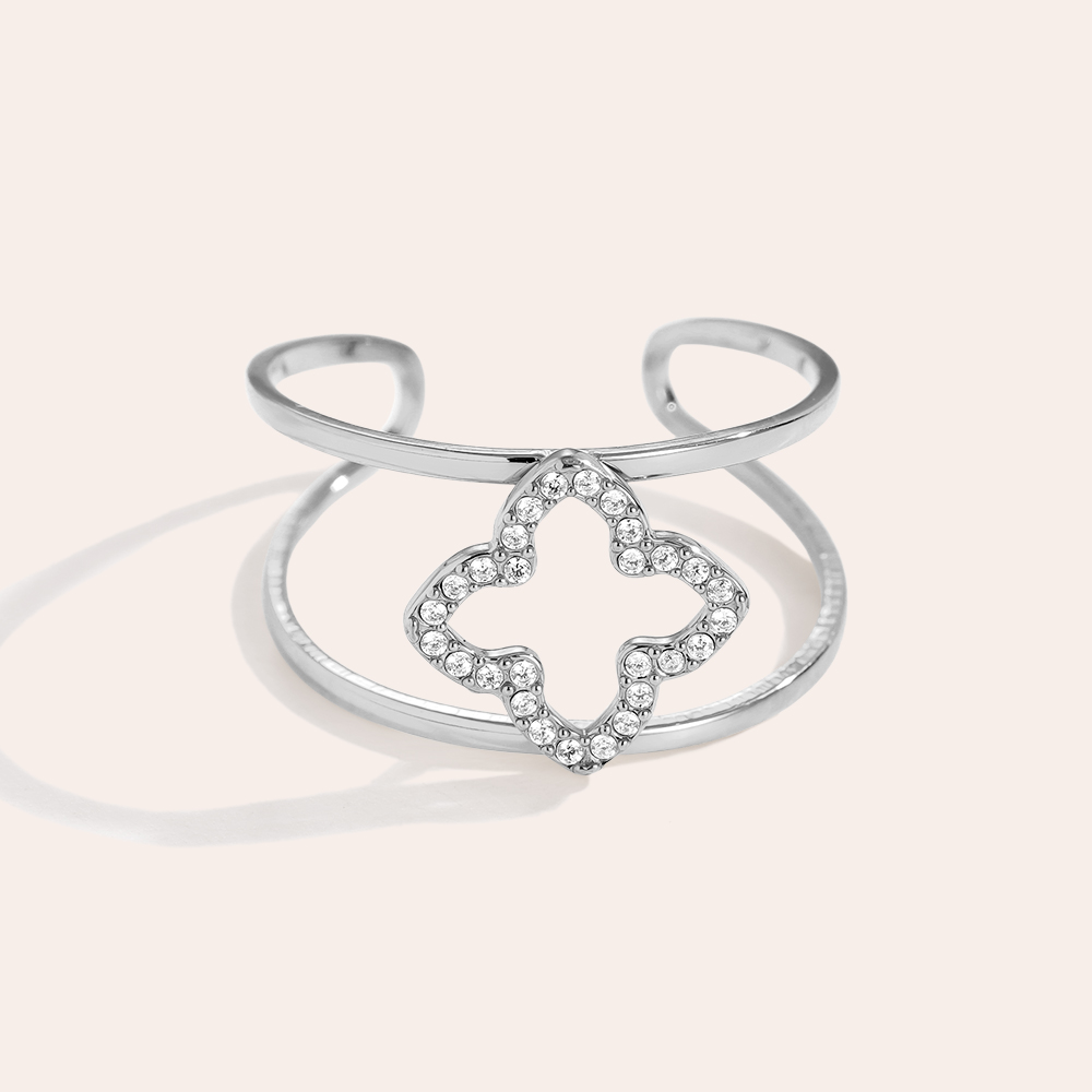 Sparkling Lucky Flower Edelstahl Ring     