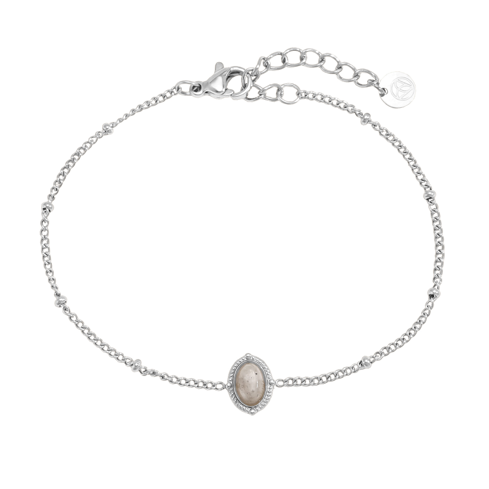 Edelstahl Armband 17cm ovale Natursteine