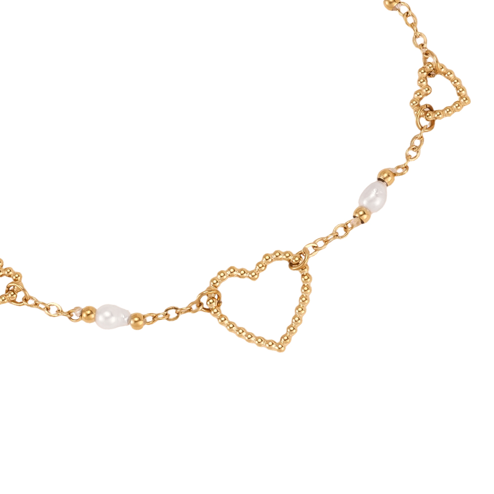 Edelstahl Armband 17cm Perle und Herz