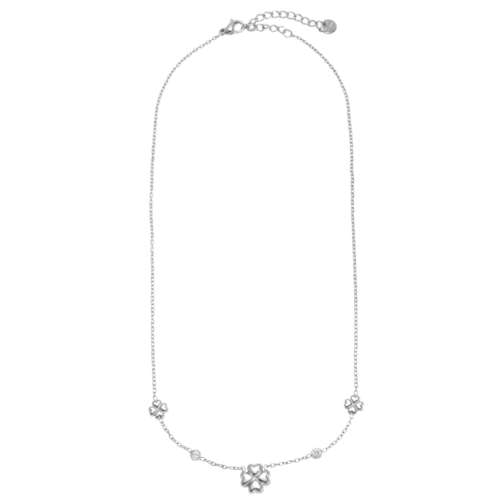Edelstahl Halskette 41cm Kleeblatt mit Zirkonia Punkte