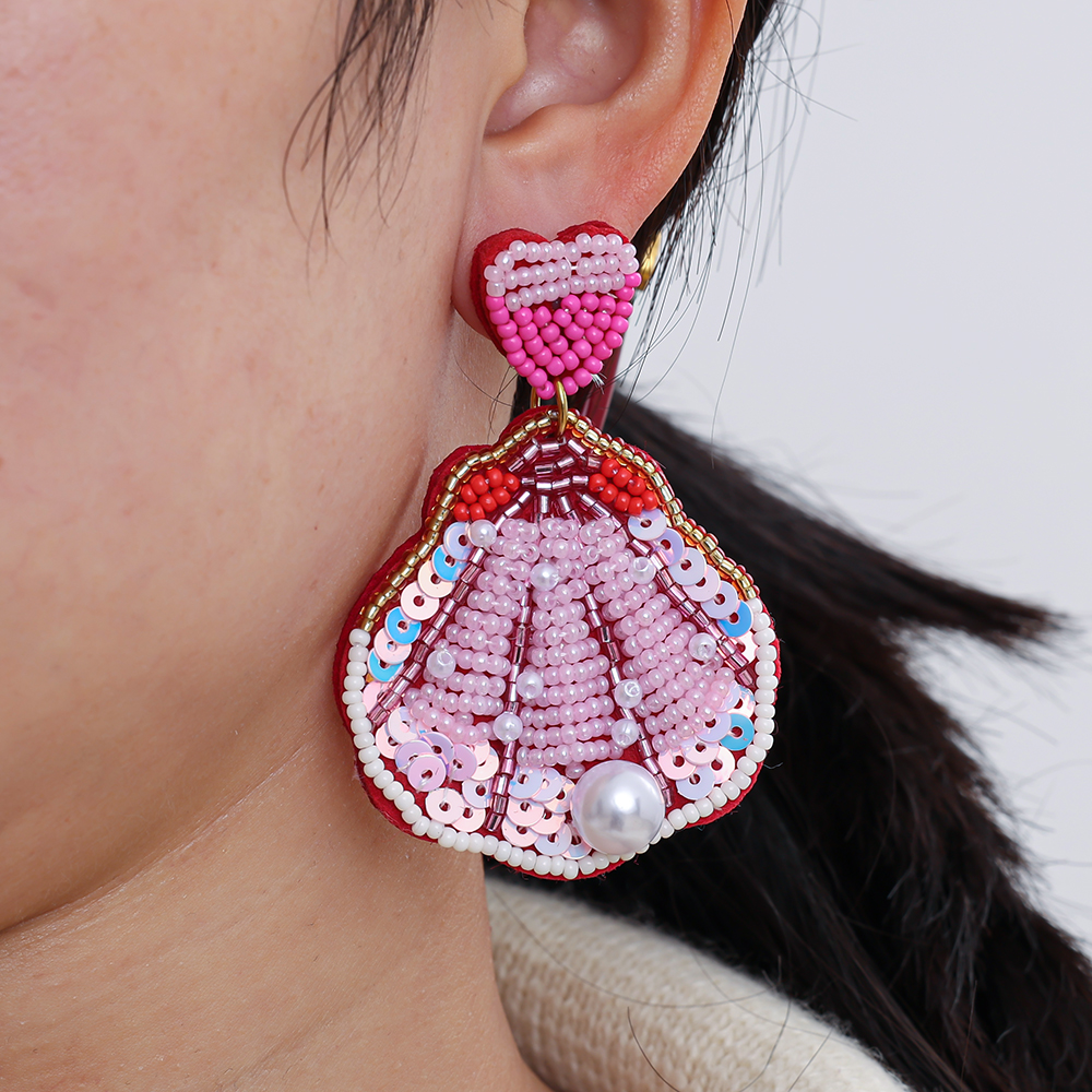 7cm Reisperle Muschel Edelstahl Ohrringe    