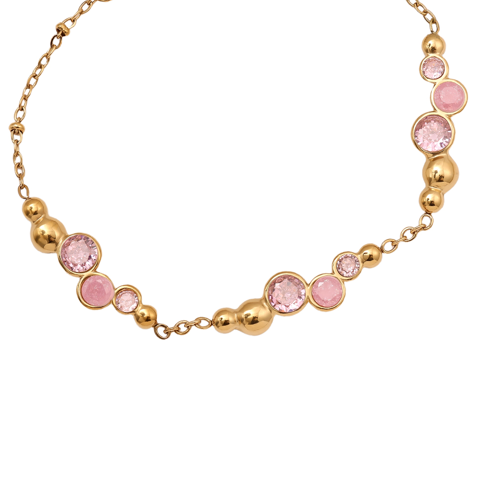 17cm Pro Pink Round Diamond Edelstahl Armkette       