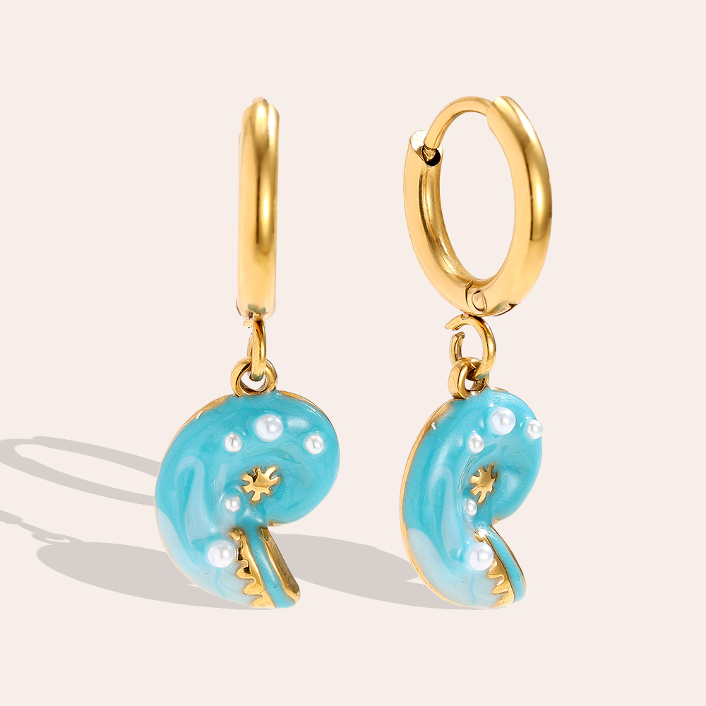 0.9*2.5cm blau Schnecke Edelstahl Ohrringe   