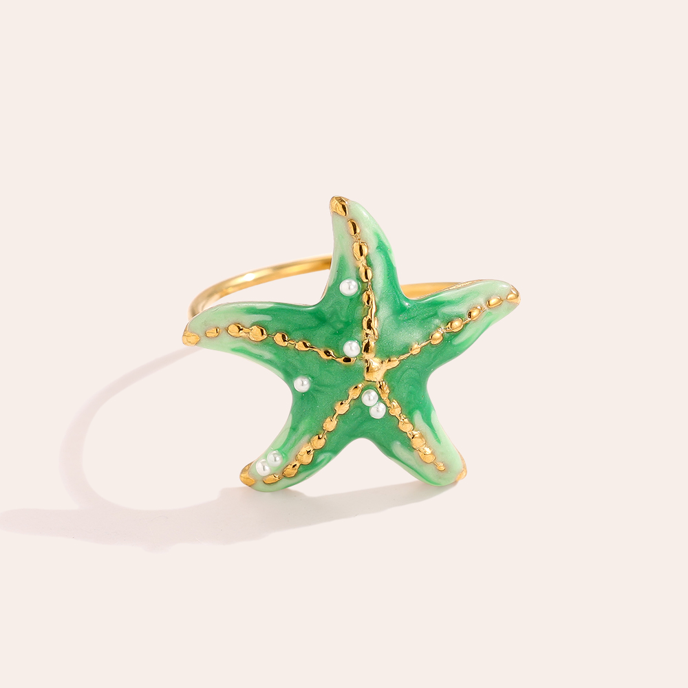 mintgrün Seestern Edelstahl Ring      