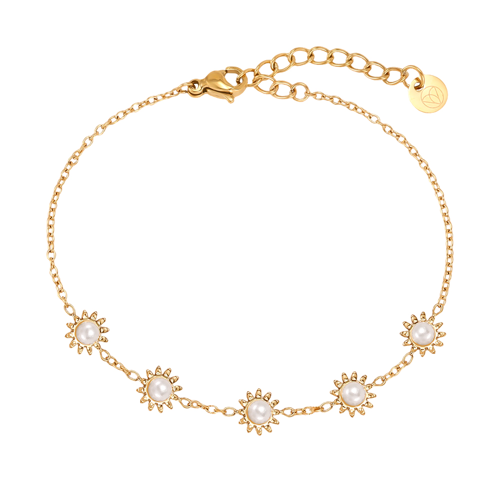 Edelstahl Armband 17cm fünf Sonnenblumen mit Kunstperlen  