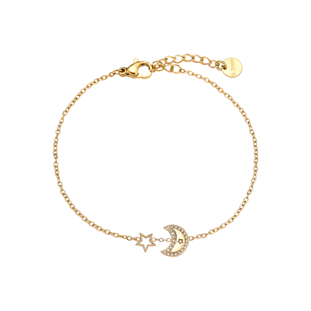 17cm Diamond Moon And Star Edelstahl Armkette 
