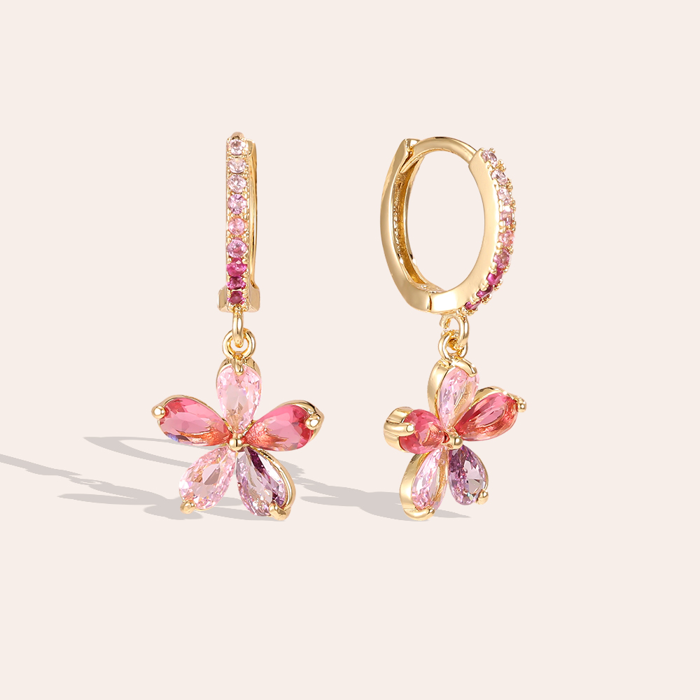 Vergoldete Ohrringe 26mm Zirkonia Blume  
